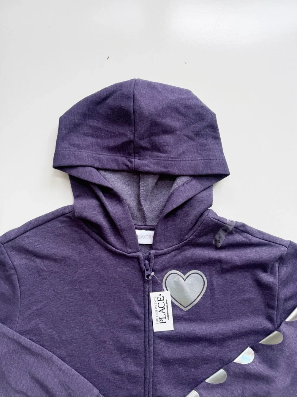 NWT The Children’s Place Heart Hoodie Purple and Silver Size 10/12